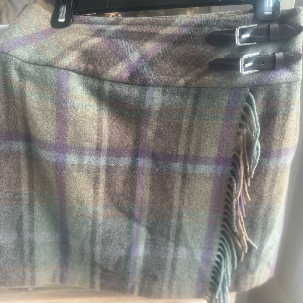 Lauren Ralph Lauren Plaid Mini Skirt in Sage, Lavender and Taupe